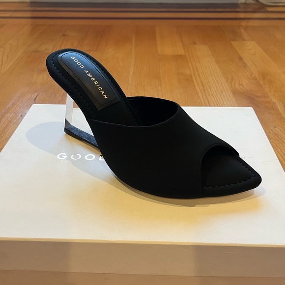 Good American Neoprene Clear Wedge Mule Sandals Block Heel Black Size 7.5 NWB - Picture 4 of 14